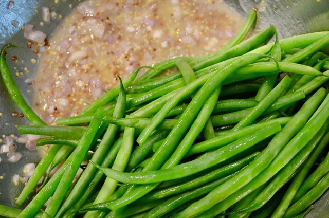 Green beans with eggs and shallot vinaigrette
