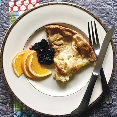 Camembert Dutch Baby Pancake with Blueberry Compote