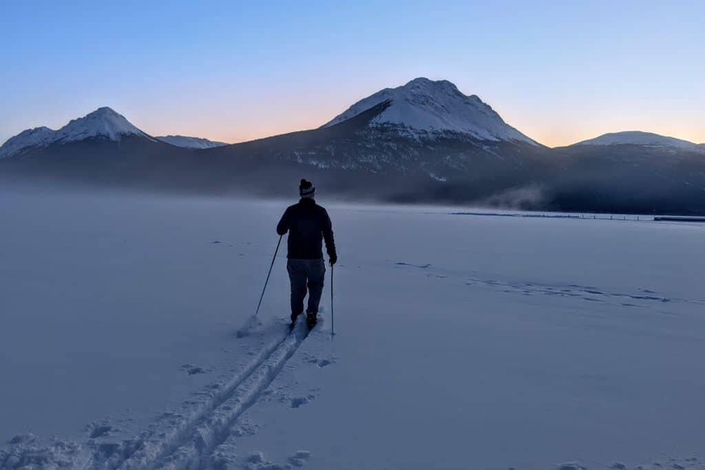 A man cross country skiing