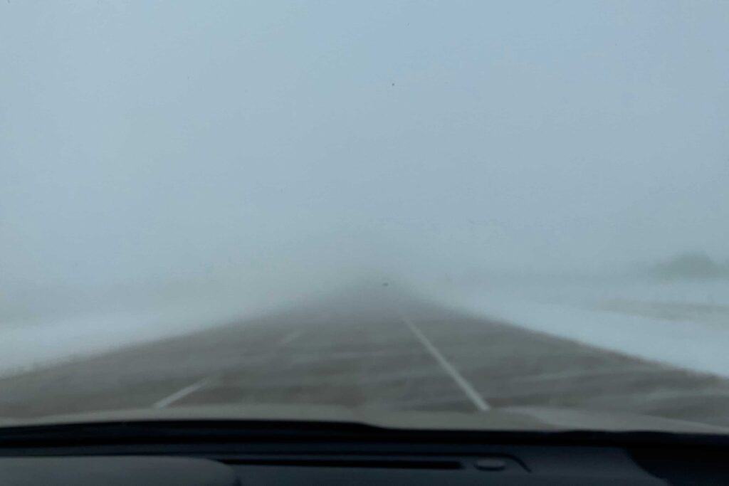 A highway in a blizzard