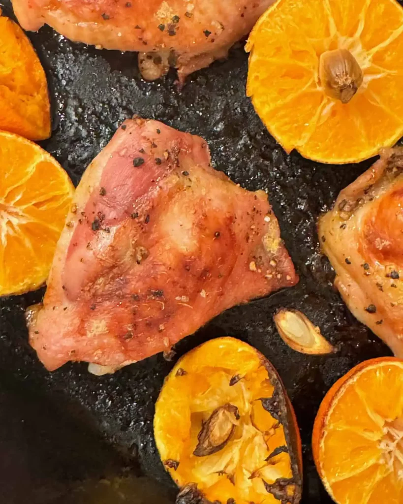 Chicken Thighs With Tangerine, Shallots and Garlic