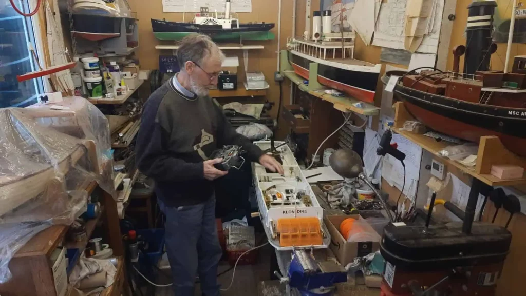 The S.S. Klondike inside Phil Button’s model-boat-building workshop